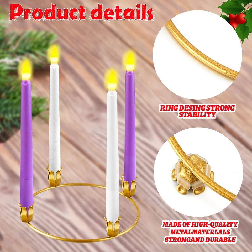 12 peças anéis de metal coroa de advento de Natal ouro a granel coroa de advento furo de vela... - Imagem 3 de 4