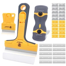 MulWark 3PC Razor Blade Scraper Tool Set w/ 30 Blades - Heavy Duty Cleaning