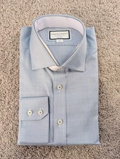 Charles Tyrwhitt Shirt 17/37 Mid Blue Burlington Weave Slim Fit Button Up NWT
