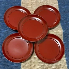 Echizen Lacquer Camellia Plate Set 13.8cm Vermilion Unused