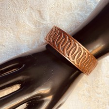 Copper Cuff Bracelet Modernist Interlocked Oval Motif Wide Opening Vintage Retro