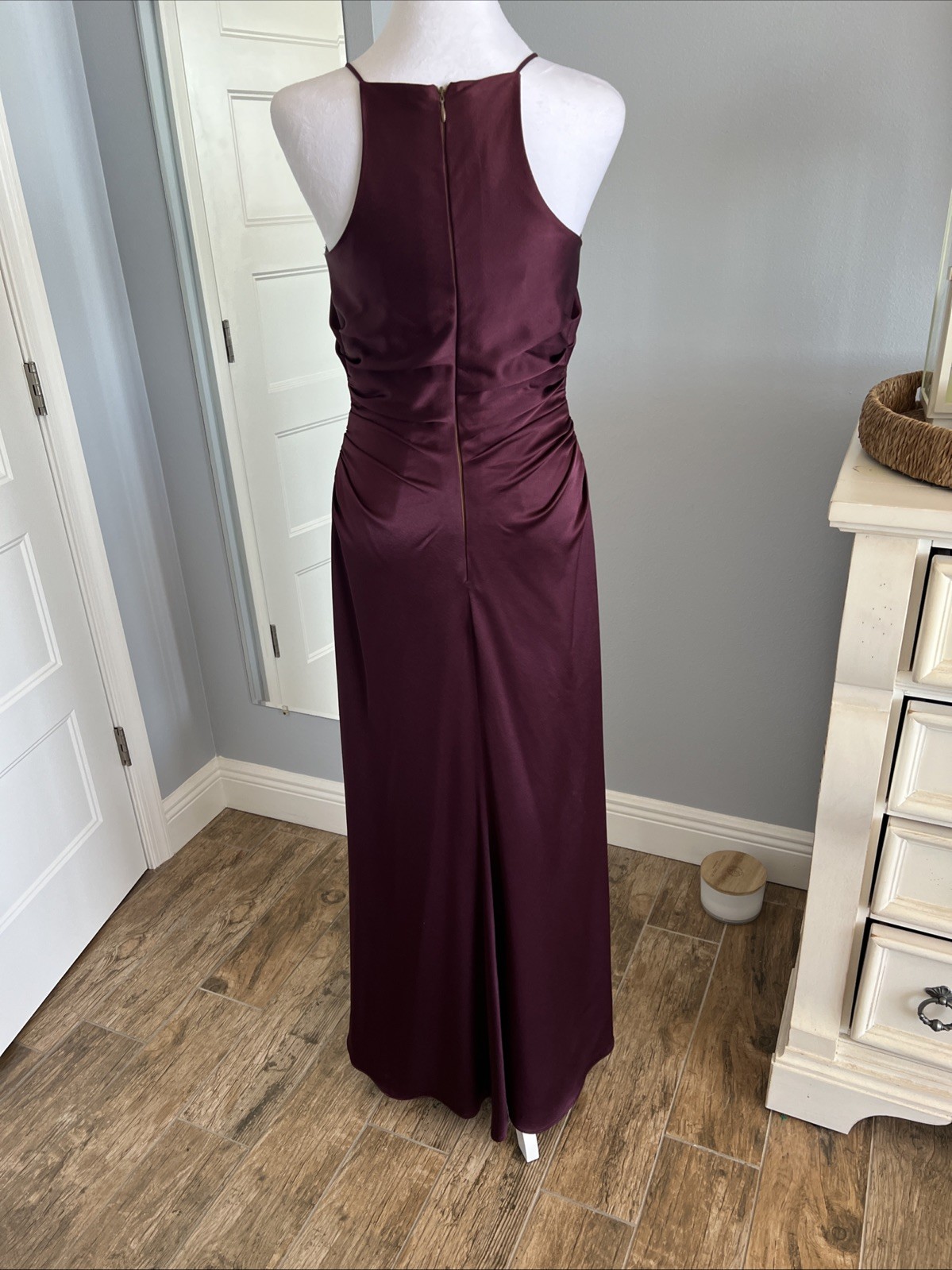 Maroon Satin Effect Fully Lined Rouched Dress Hal… - image 4
