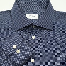 NEW 250 Eton of Sweden Blue With White Dots Slim Fit Dress Shirt 16x36 L NWOT