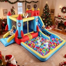12 11 7FT Large Bounce House with Splashing Pool Air Blower for Kids Summer Yard