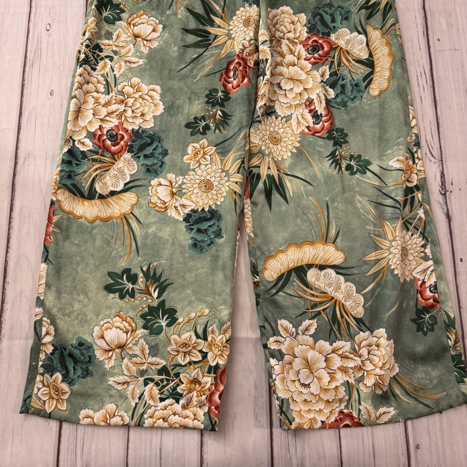 Zara Floral Wide Leg Riviera Trousers Wide Leg Flare Flared Pyjama Size XS thumbnail 3