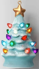 Retro Style BLUE Ceramic Christmas Tree Ornament  Light - up NWT  NEW Wondershop