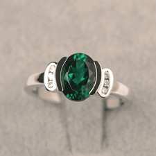 925 Sterling Silver Green Emerald Ring Oval Cut Lab Created Gemstone Women Ring