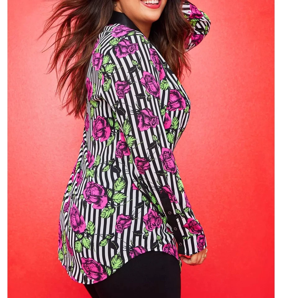 Torrid 3 (3X) Betsey Johnson Georgette Floral Striped Madison Tunic Blouse Top - Image 3 of 3