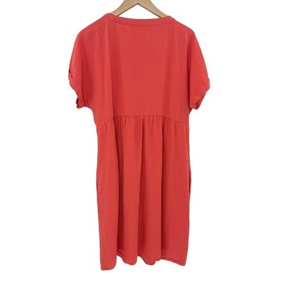 Briggs Womens Coral Linen Blend V-Neck Short Sleeve Empire Waist Shift Dress  L | eBay