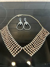 Diamant� and Pink Chocker Necklace Set With Earrings Evening /party/prom