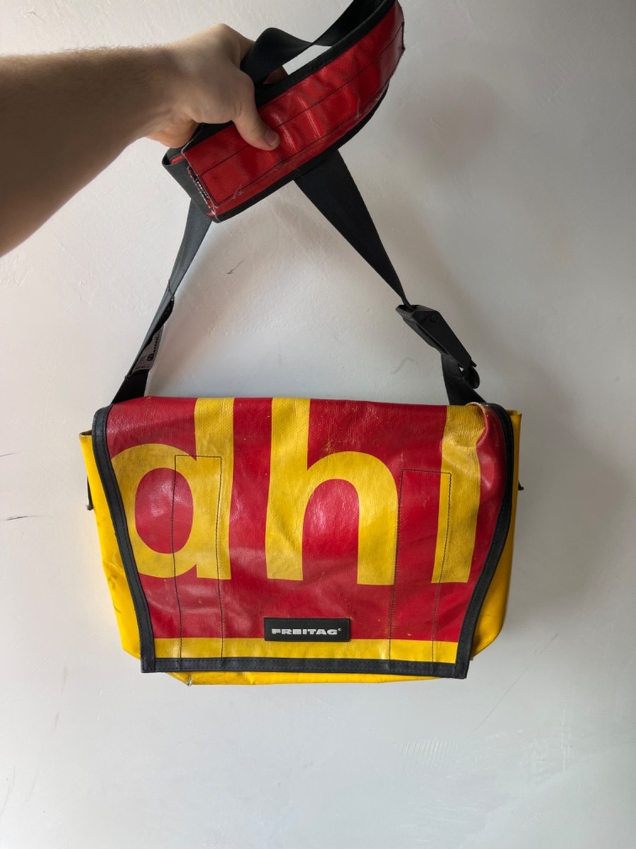 Freitag F12 DRAGNET Messenger Bag Yellow Red Recycled Truck Tarp