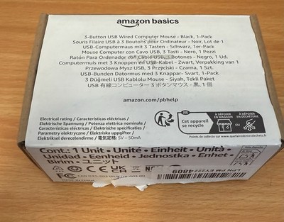 Amazon Basics 3-Button USB Wired Mouse with Scrolling and Tracking - Standard, B