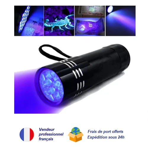 Lampe de poche à UV 9 LED ultraviolet 395nm détection faux billet tâche propreté - Photo 1/4