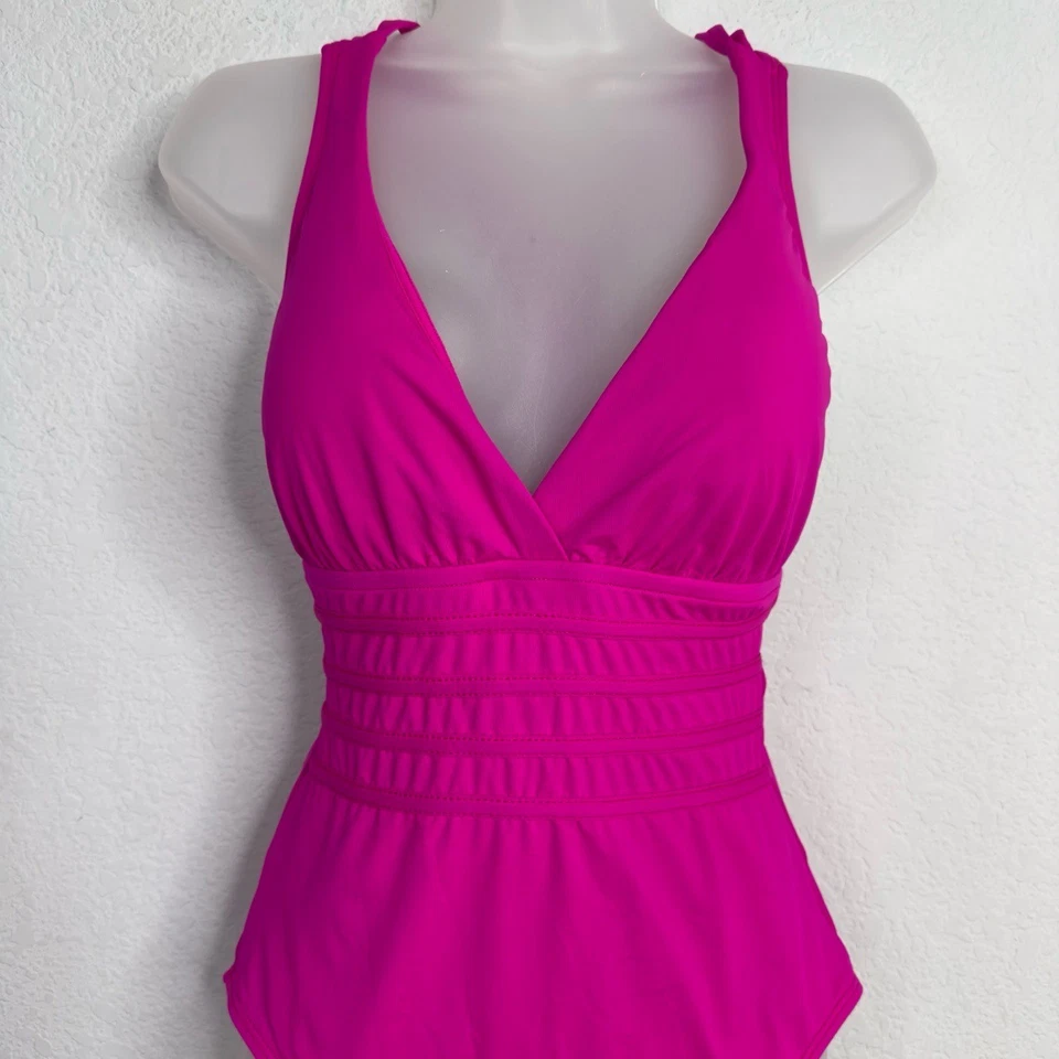 La Blanca Swimsuit Women 10 Pink Island Goddess Multi-Strap Cross-Back One Piece - Image 3 of 4