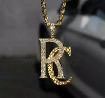 1.50 Ct Round Moissanite Custom Initial Letter Pendant 14K Yellow Gold Plated