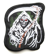   GRIM REAPER WITH SICKLE SKELETON SKULL HORROR SCARY EMBROIDERED IRON ON PATCH