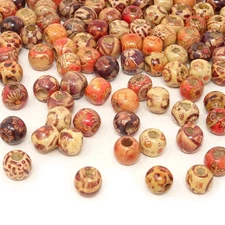 Honbay 200PCS 10mm Natural Painted Mixed Pattern Wood Beads Round Wooden Bead...
