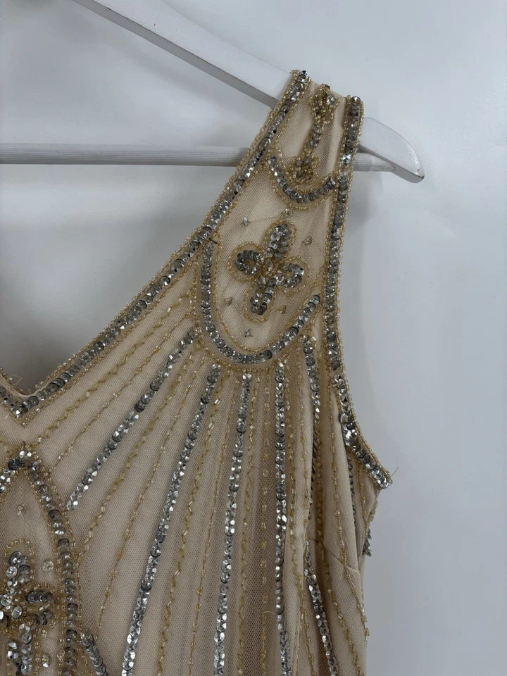 Nuevo con etiquetas Vestido Prelude Vintage Para Mujer 6 Beige Champagne Cuentas Sin Mangas Fiesta Forrado Foto 4 de 4