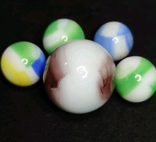 5x Marble King 1"  Under / Glass Vintage Marbles LOT Rainbow Patch Shooter