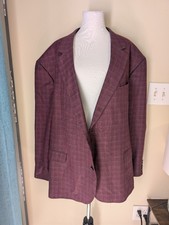 Oak Hill Men's Sport Coat Blazer 3XL 54R Burgundy Blue Windowpane Two Button