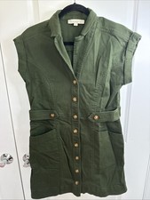 Loft Twill Utility Mini Pocket Dress Evergreen Haze Green Short Sleeve Womens 6