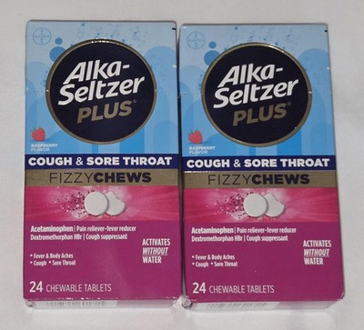 2X Alka-Seltzer Plus Cough & Sore Throat Raspberry Flavor 48 Ct Total