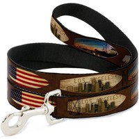 "Dog Leash Surfboard Cali Scenes/Us Flag Brown Wide 1.5\" (Us Import)"