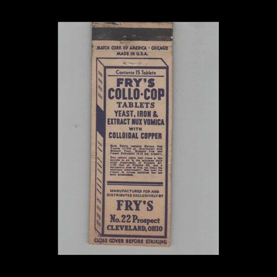 Full Length Matchbook Cover Fry's Colllo Cop Tablets Cleveland OH