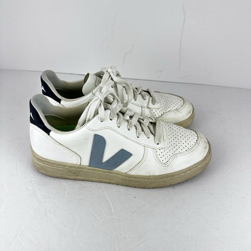 Veja V 10 Womens Size 6 White Leather Lace Up Casual Shoes Sneakers Blue Nautico - Picture 16 of 19