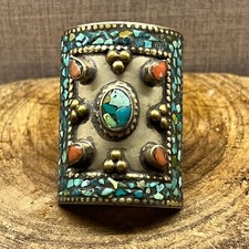 Lovely Turquoise Coral Stone Unique Vintage Tibetan vintage silver Ring
