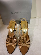 Women's Nine West Gold Snake Open Toe and Slingback Sandal Dress Pumps Size 8M