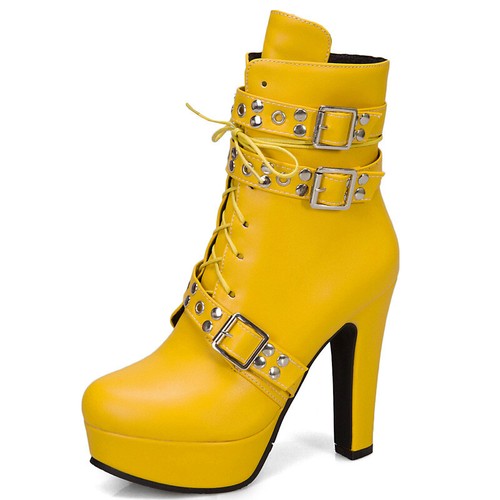 Damen Stilettos Schnürstiefeletten Sexy High Heels Plateau Booties Schuhe Gr. - Bild 7 von 29