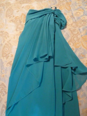dj jaz one shoulder dress DJ JAZ Grecian One-Shoulder Drape Teal Cocktail Dress - Size 12. MSRP $99