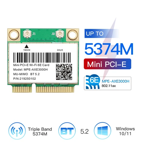 WiFi 6E Mini PCI-E Wireless Network Card Tri-band AXE3000 WiFi Bluetooth Adapter - Picture 3 of 7