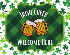 Irish Cheer Welcome Here St Patrick's Day Kitty Sign or Door Hanger