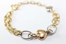 14K TRI COLOR GOLD HEART BRACELET 14karat Multi Heart Rose