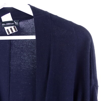 ZARA Strickjacke Cardigan Long Feinstrick Knit Blau Navy S 36