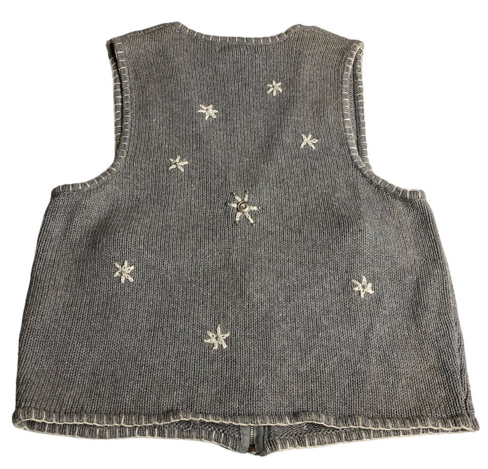 复古 Mandal Bay 毛衣背心女式 XL 灰色圣诞雪人针织全拉链 — 第 2/4 张图片