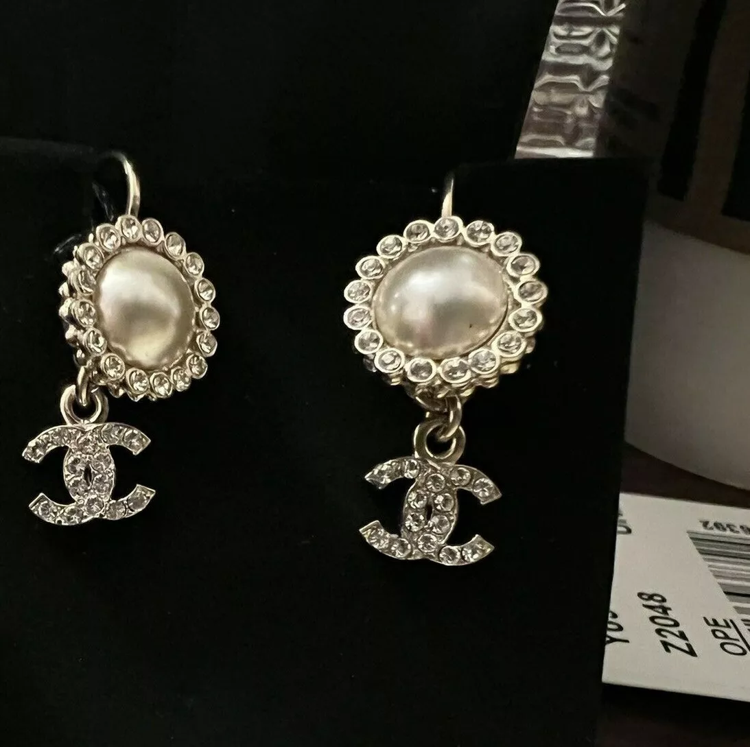 CHANEL CC Crystal & Pearl Drop Earrings