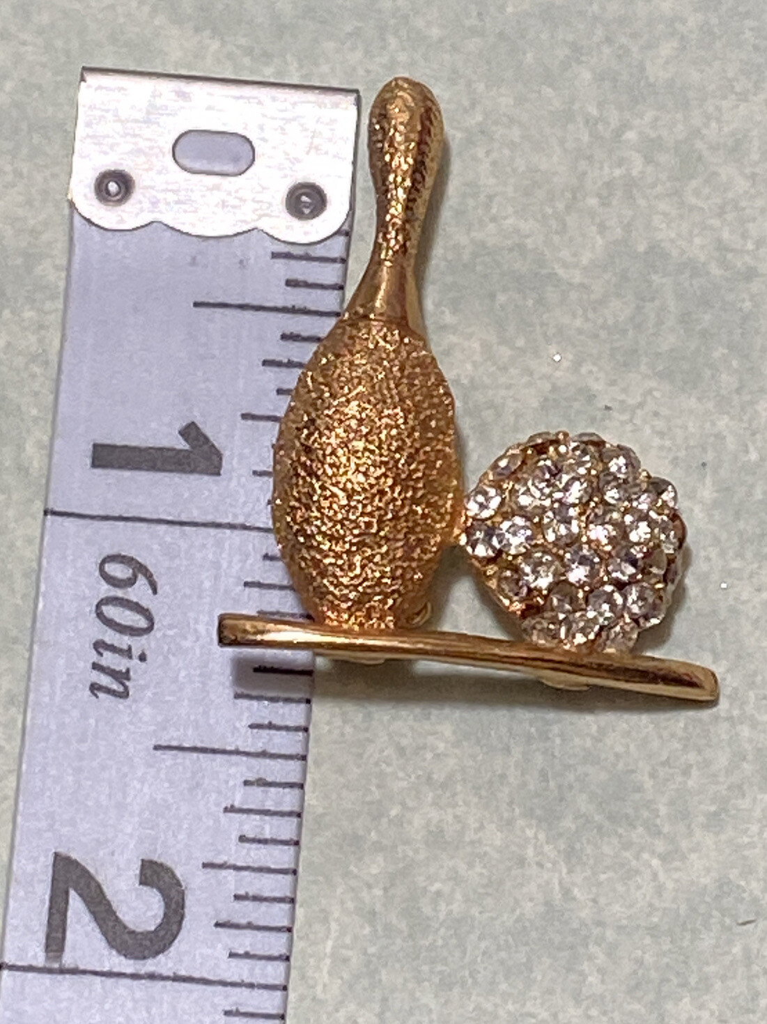 Vintage Bowling Ball And Pin Gold Tone Brooch