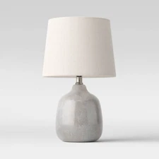 Assembled Ceramic Table Lamp Gray Speckled Base White Drum Shade