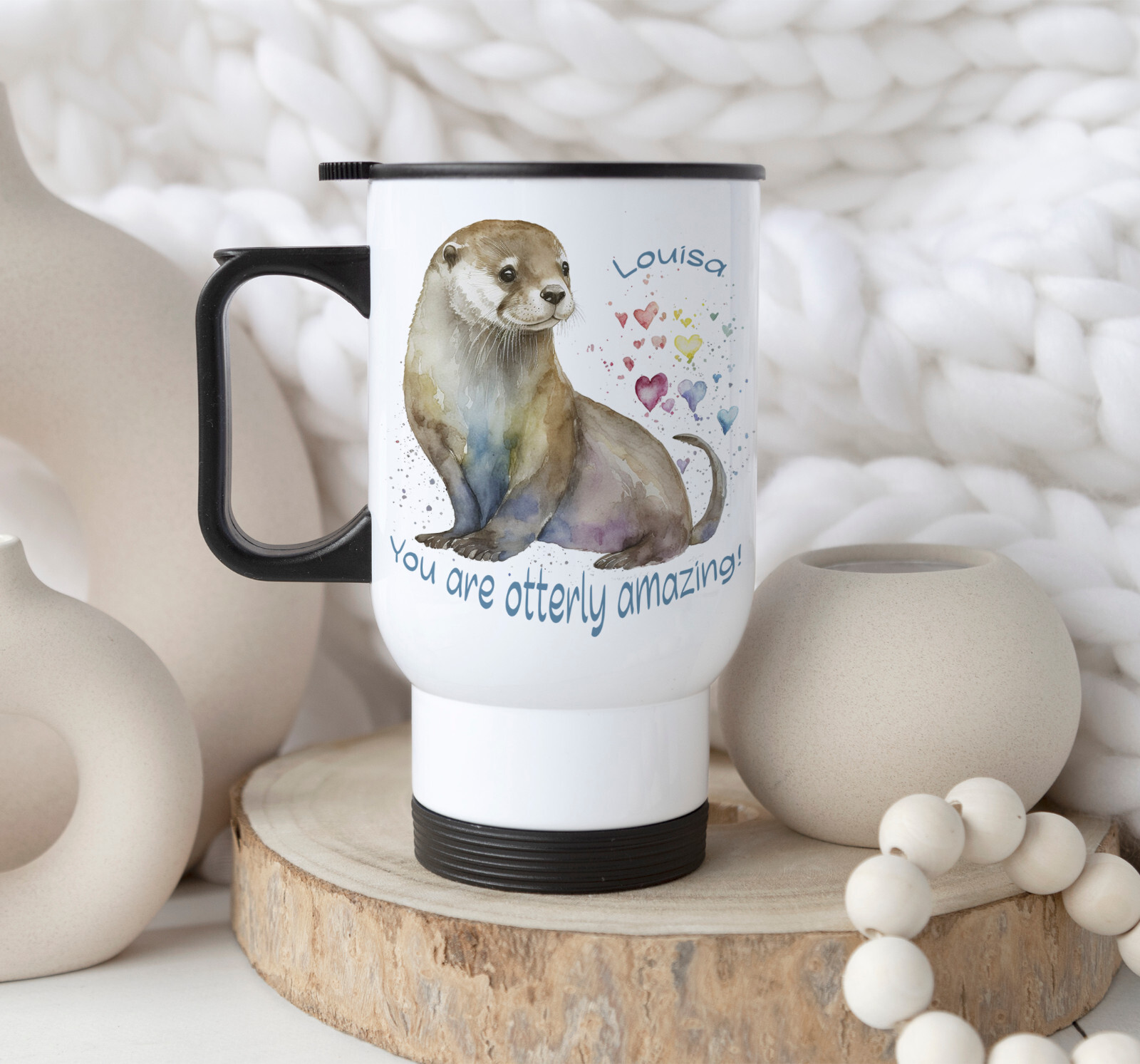 Beautiful Otter Thermal Travel Mugs, Personalised Gift 2 Designs