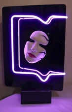CRAIG KRAFT STUDIO LUCITE AND CERAMIC NEON LIGHT MASK SCULPTURE STATUE MODERN 