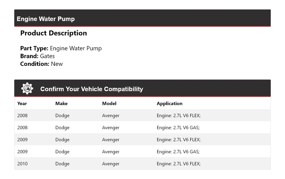 Ворота водяного насоса двигателя для Dodge Avenger 2008-2010 годов выпуска 2009 - Изображение 2 из 4