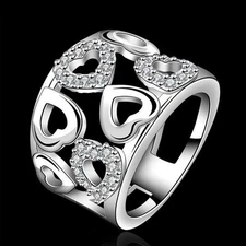 Fashion cute 925 women silver Zircon Lady heart wedding Austria crystal Ring