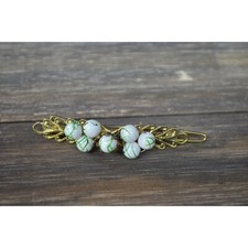 Vintage Hair Clip Green White Beaded Accessory