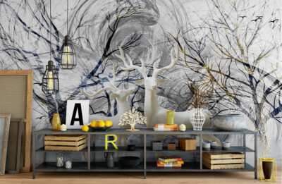 3D Grey Branch Deer 35667NA Wallpaper Wall Murals Removable Wallpaper Fay
