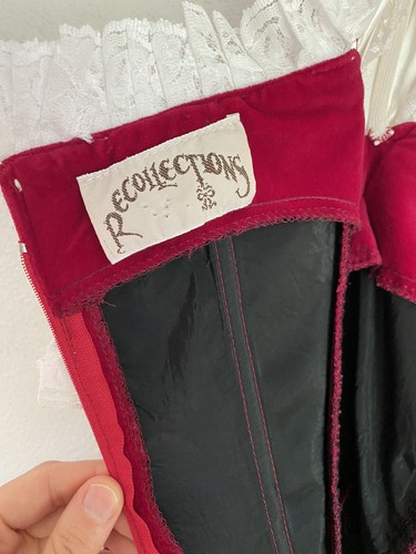 Vintage RED WINE VELVET White Lace Southern Belle Prom Party Dress Recollections - Picture 7 of 10