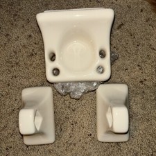 Cream Porcelain Ceramic In Wall Mount Toothbrush/ Glass Toilet Paper Holders