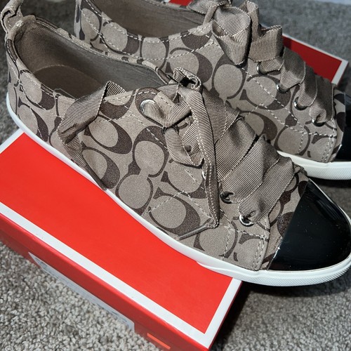 Coach Makayla Shoes New 12CM Spot Gloss Slate Sneakers 8.5 Q1956 Lace Up - 第 6/6 張圖片